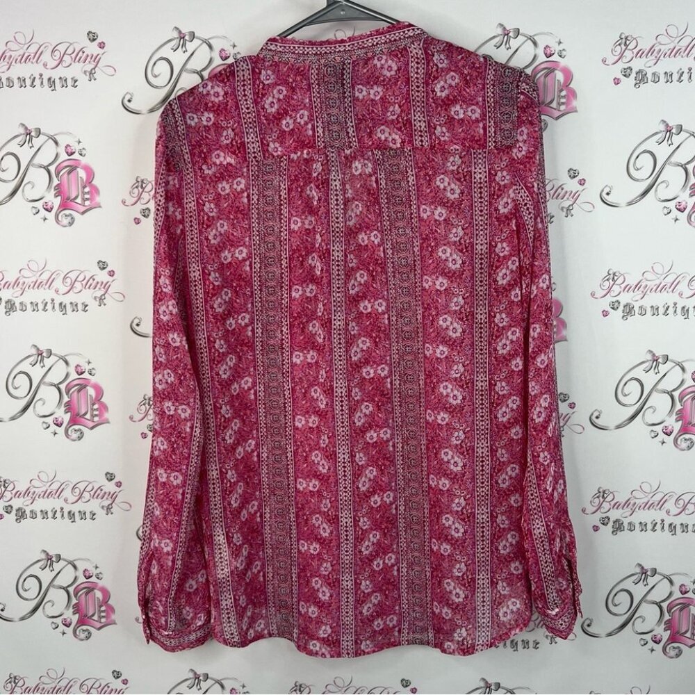Kut from the Kloth button up paisley floral boho blouse Pink Patterned Blouse - Picture 2 of 9